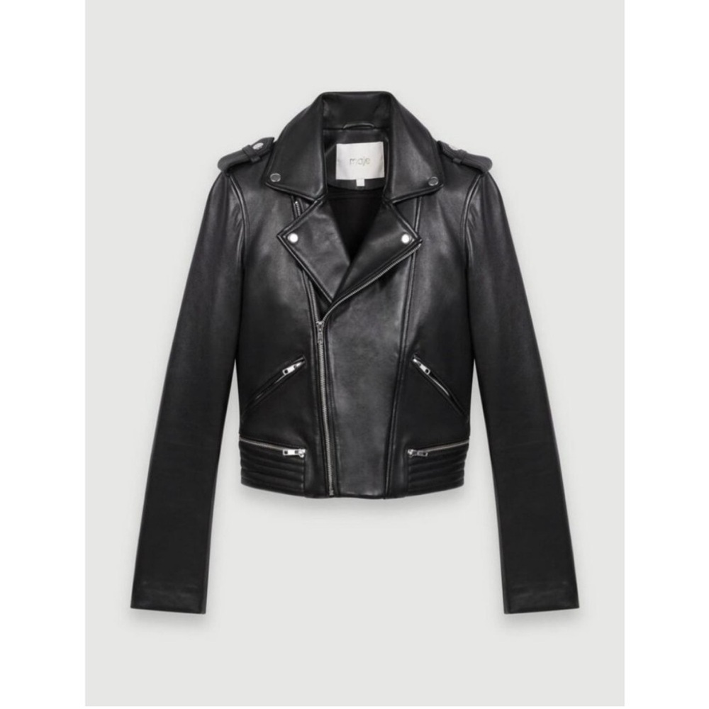 MAJE | NWOT Lamb Leather Biker Jacket Coat Basalt